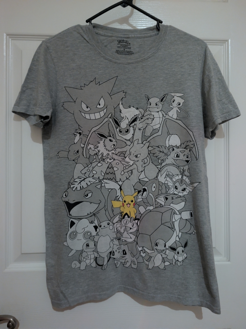 Hot Topic Gray Pokémon Character Collage Tee with Yellow Pikachu